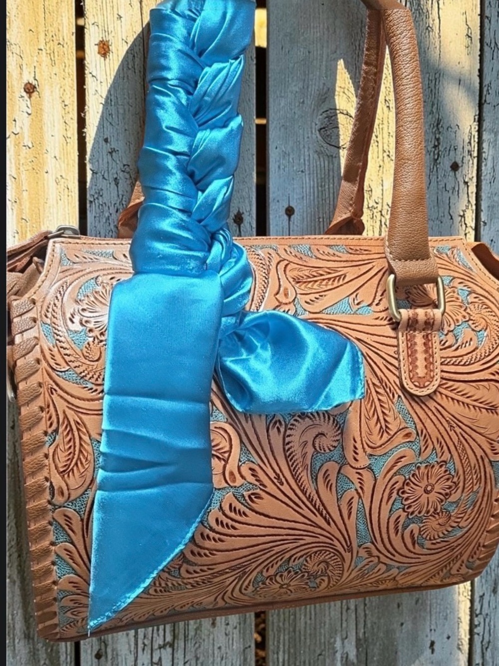 Genuine Leather Handtooled Speedy Satchel Handbag NWOT